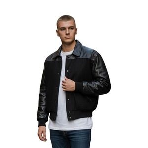 Vintage 90s Dad Leather Wool Bomber Jacket Cropped Oversized Normcore Canada